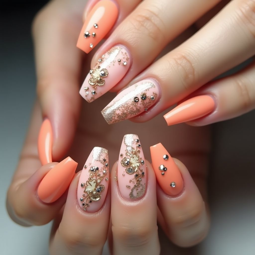 Peach Stiletto Nail Design