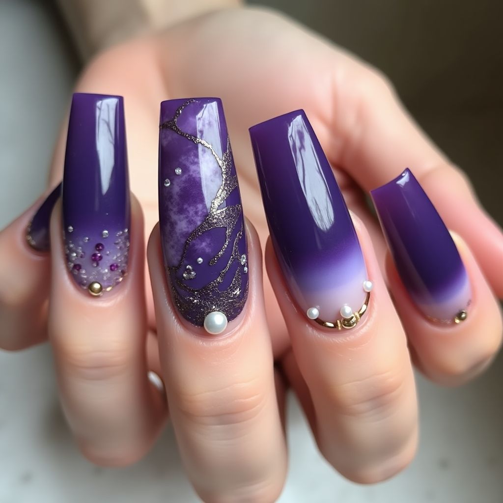 Purple Coffin Nail Design