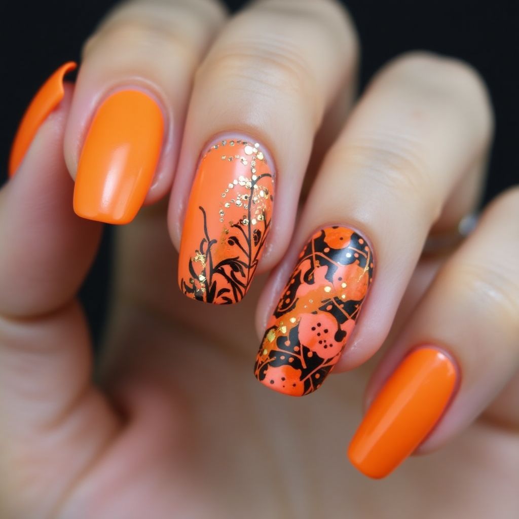 Orange Round Nail Design