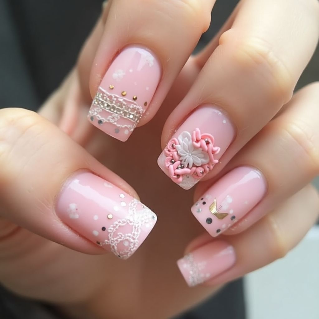 Baby pink Square Nail Design