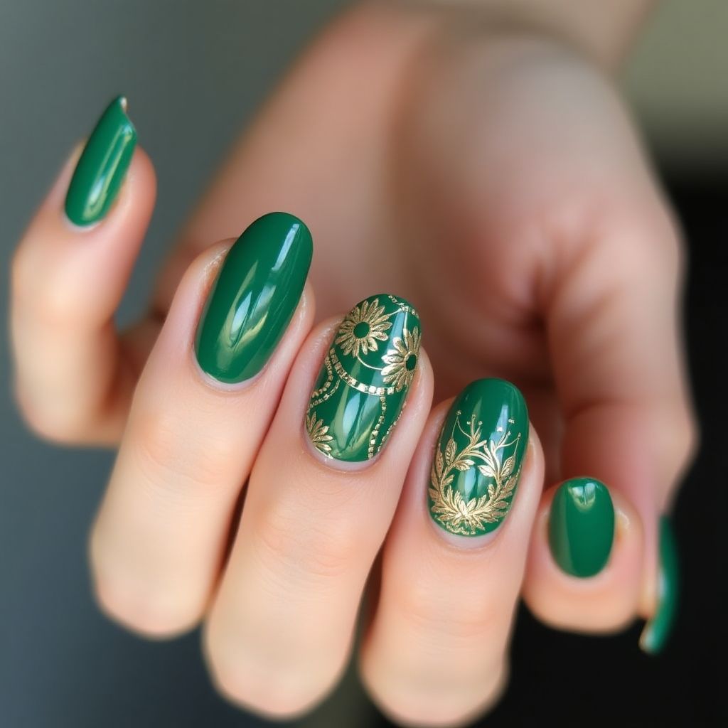Emerald green Round Nail Design