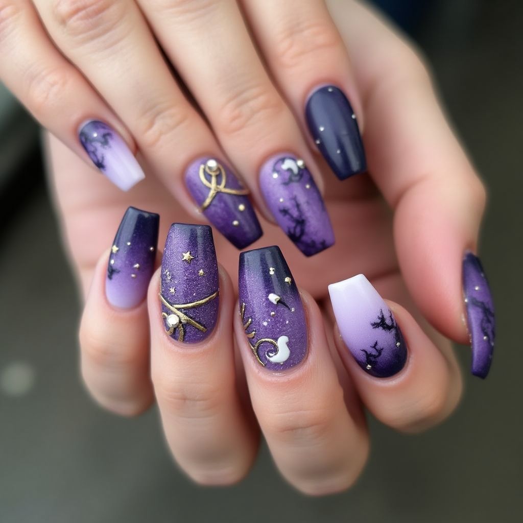 Purple Coffin Nail Design