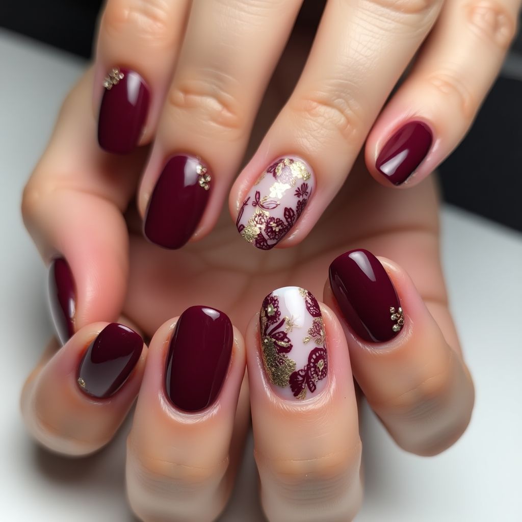 Burgundy Round Nail Design