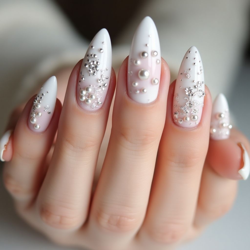 White Almond Nail Design