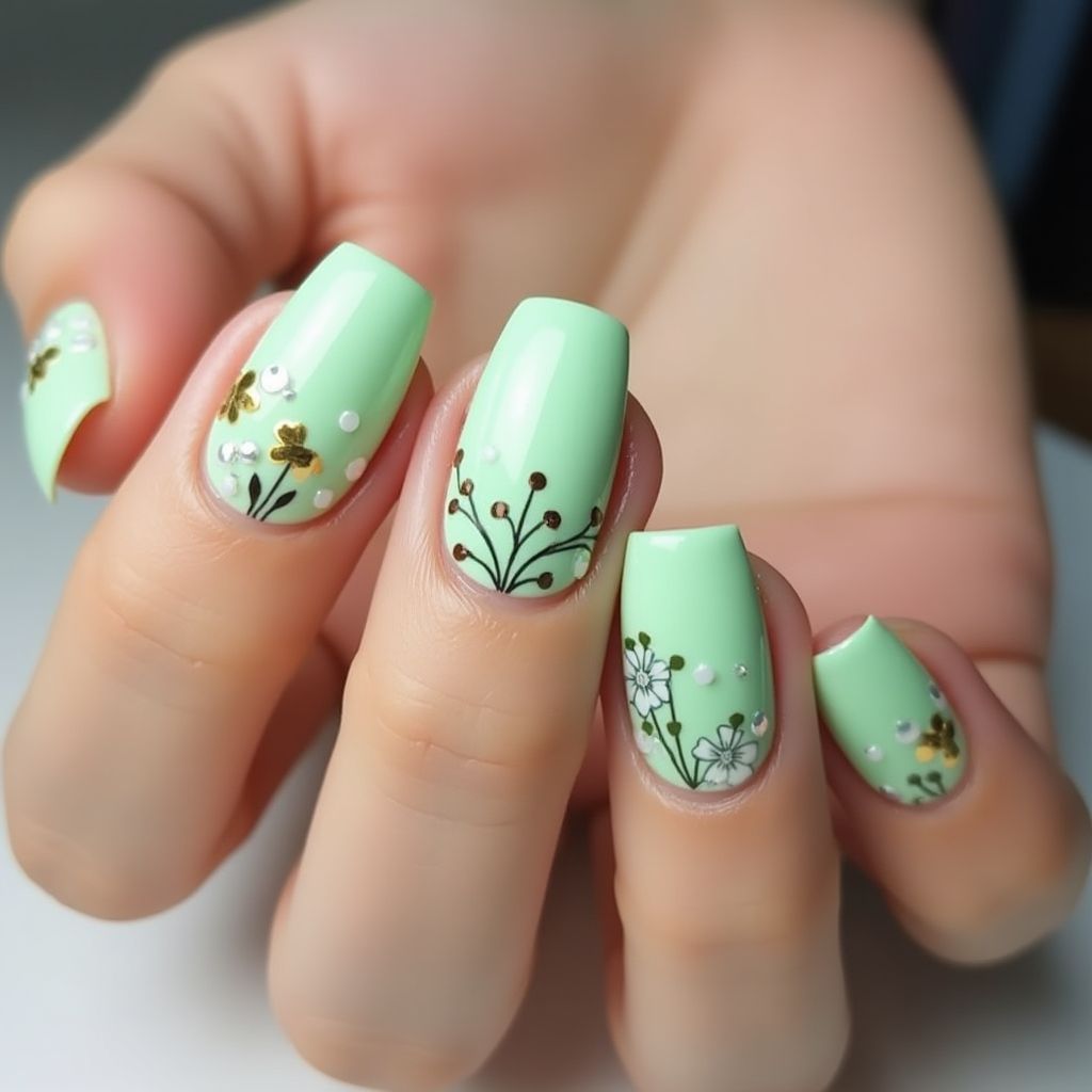 Pastel Green Square Nail Design