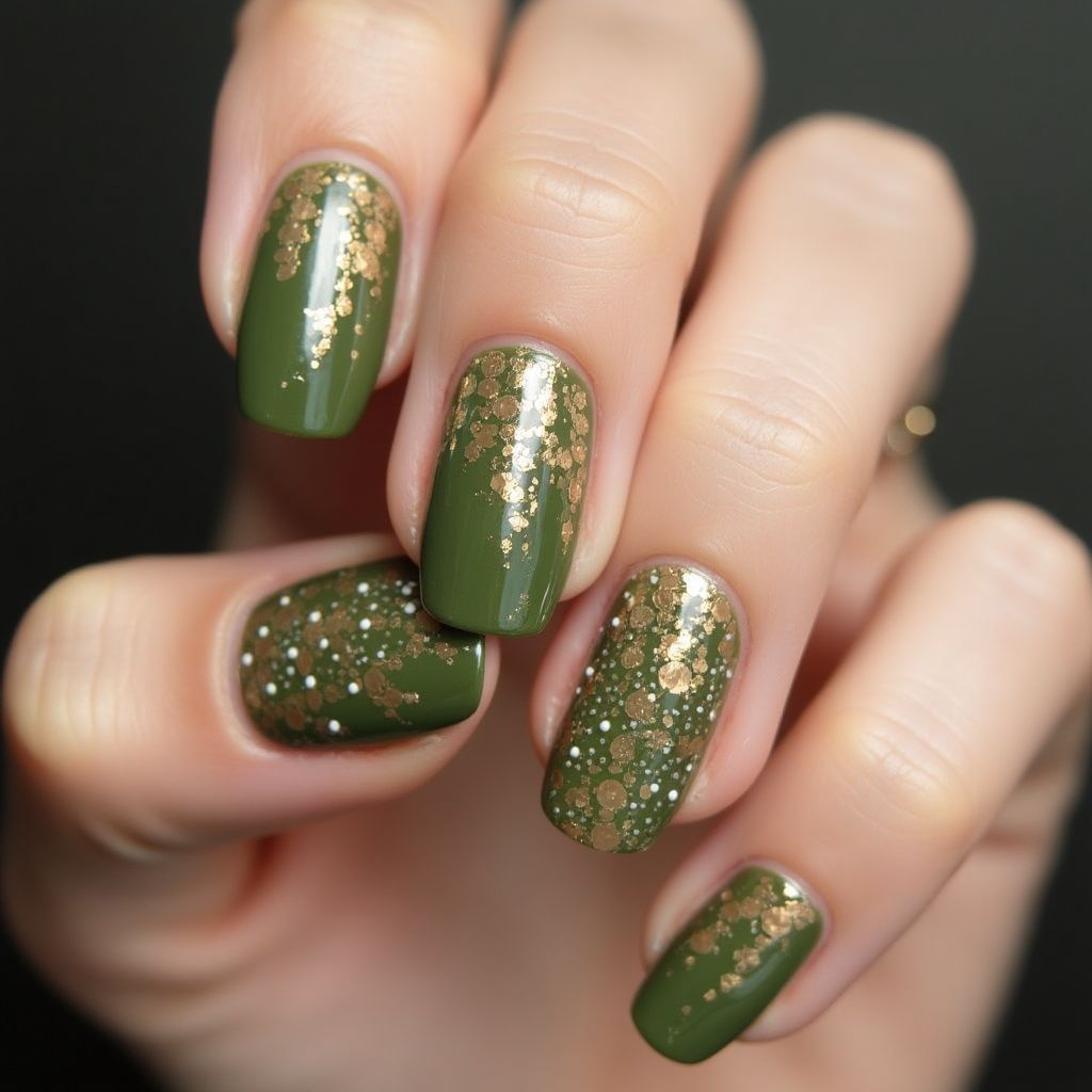 Olive Green Round Nail Design