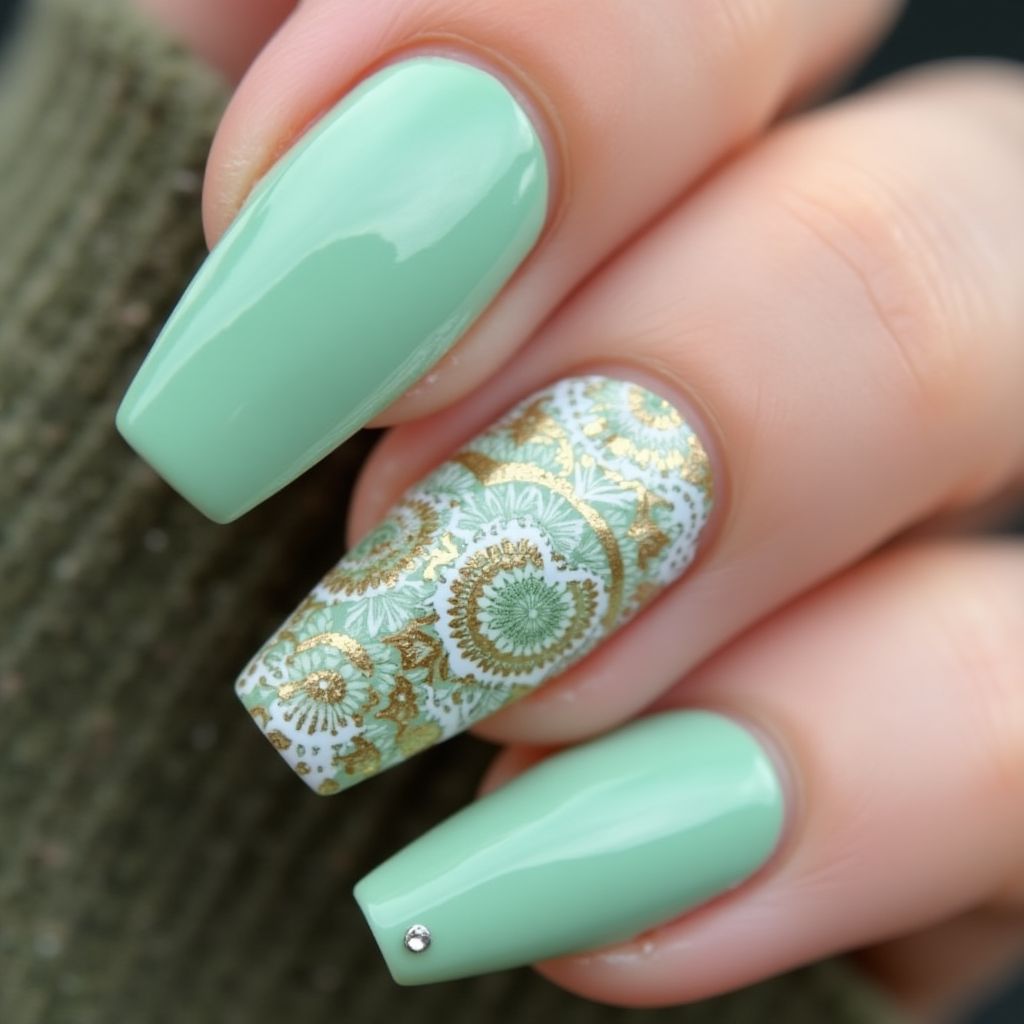 Mint Green Coffin Nail Design