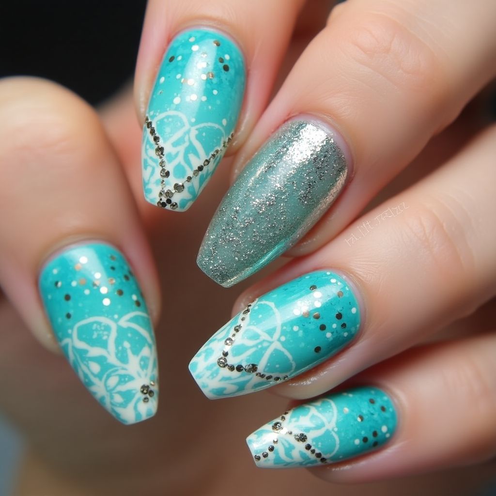 Turquoise Stiletto Nail Design