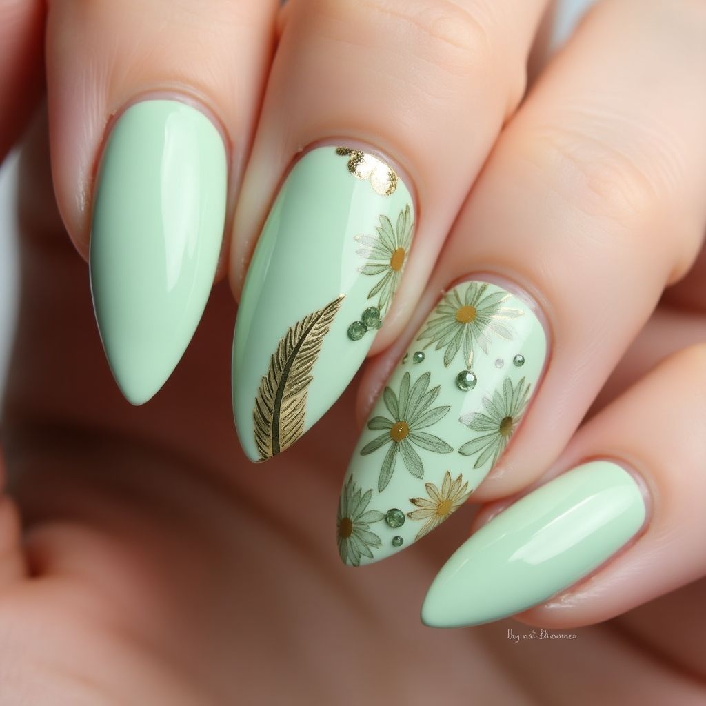 Pastel Green Stiletto Nail Design