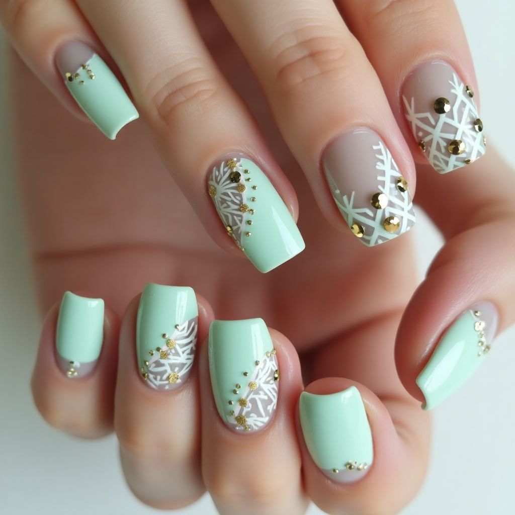 Mint Green Square Nail Design