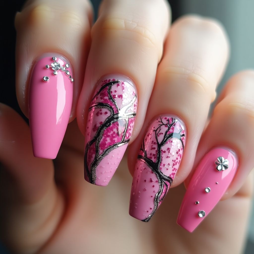 Hot Pink Coffin Nail Design