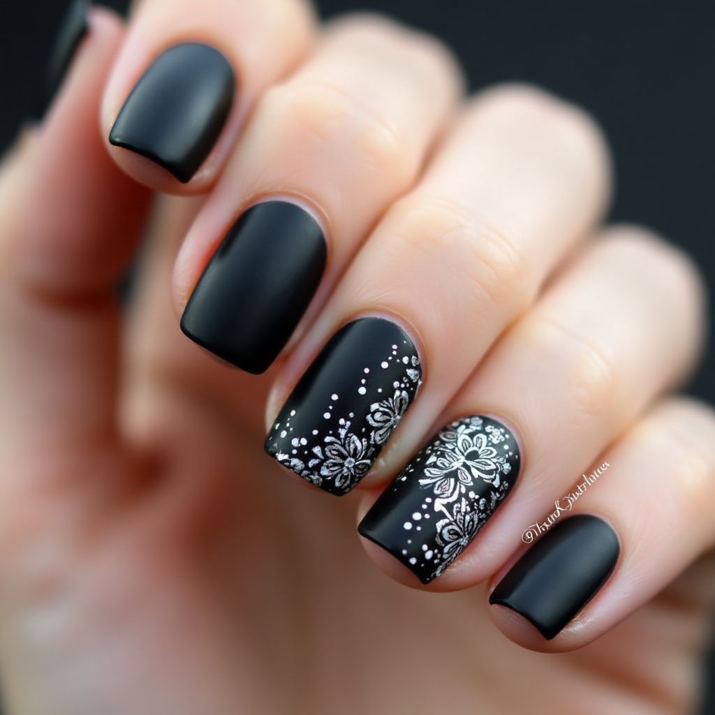 Black Round Nail Design
