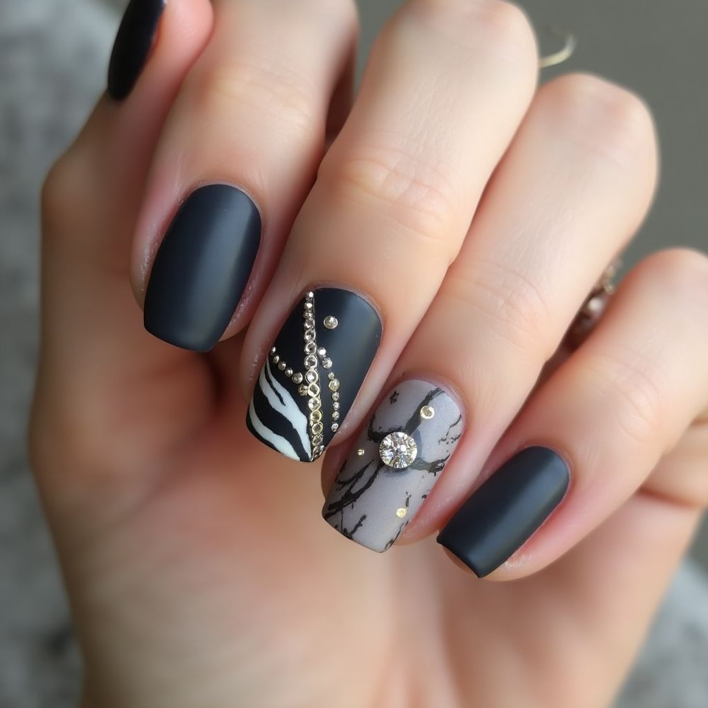 Charcoal gray Round Nail Design