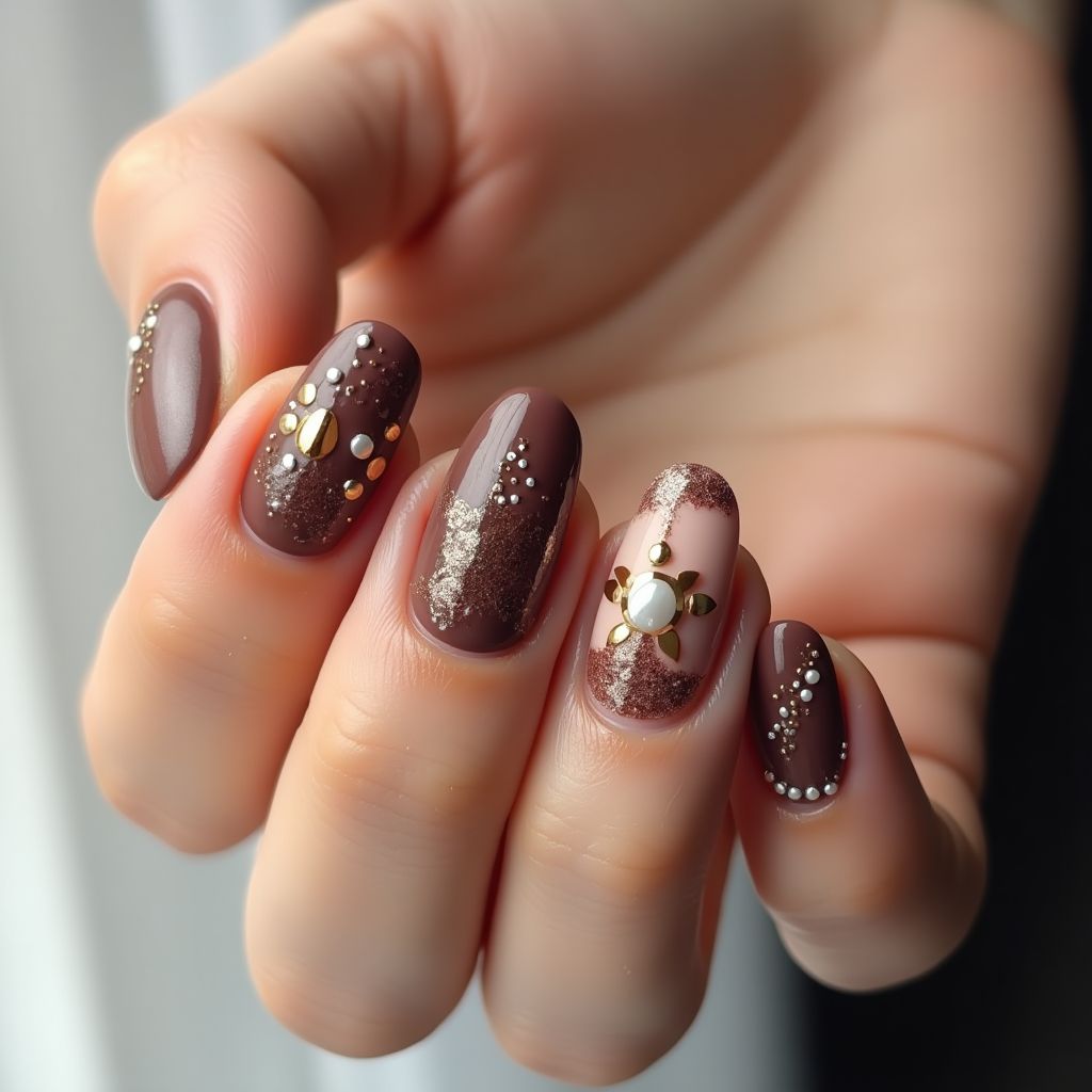 Chocolate Brown Round Nail Design