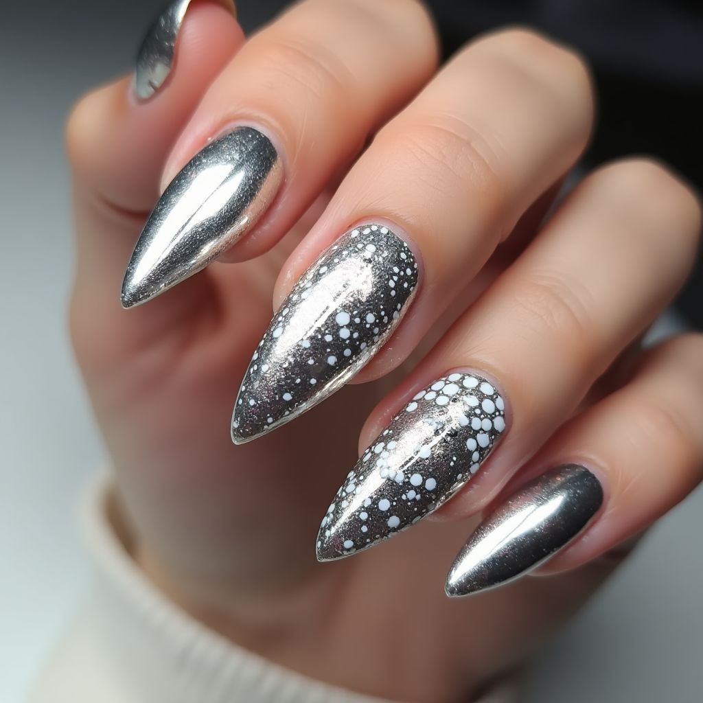 Silver Stiletto Nail Design