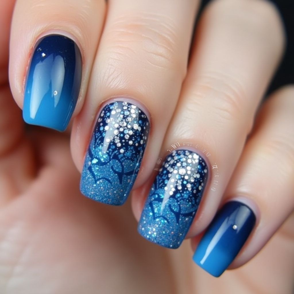 Blue Square Nail Design