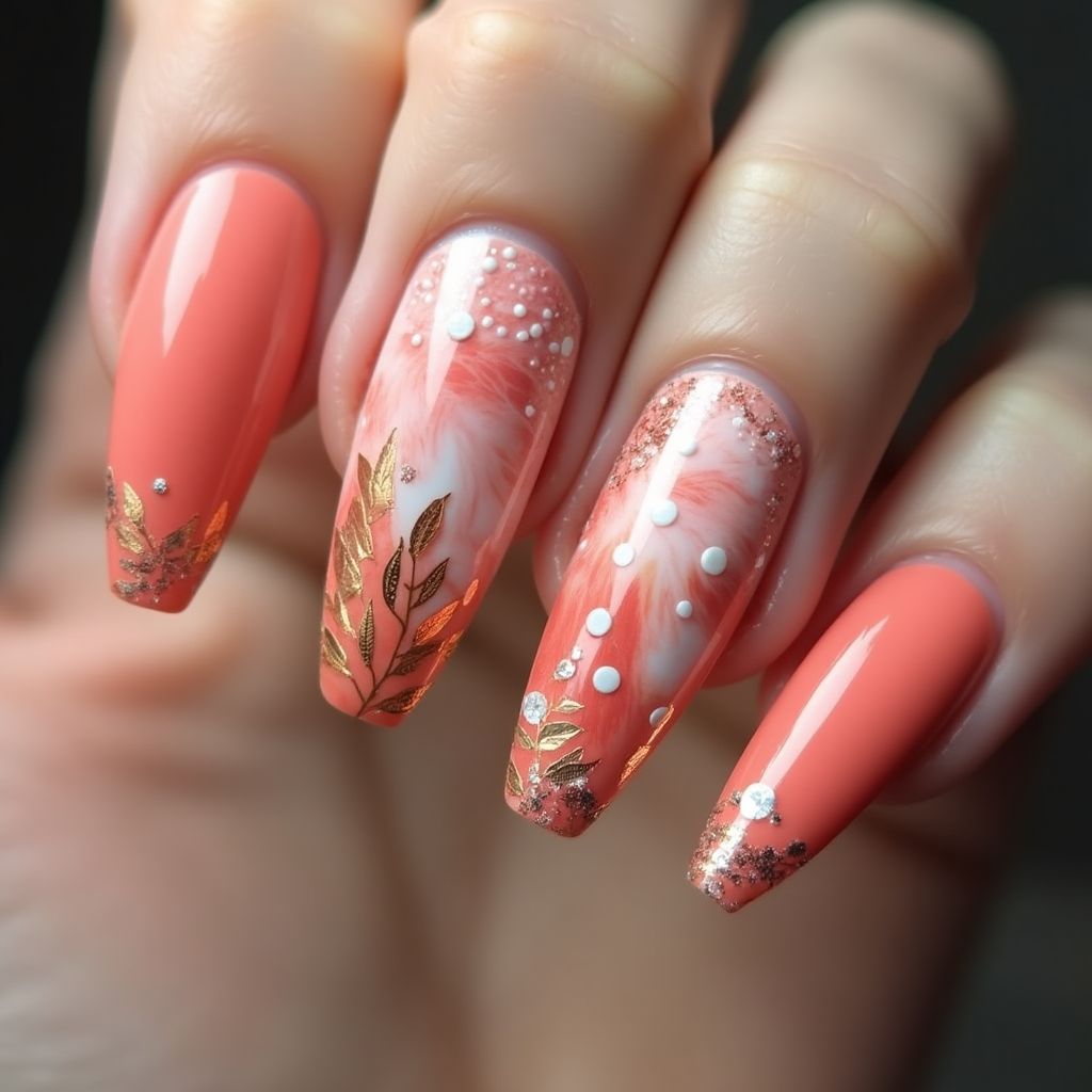 Coral Coffin Nail Design