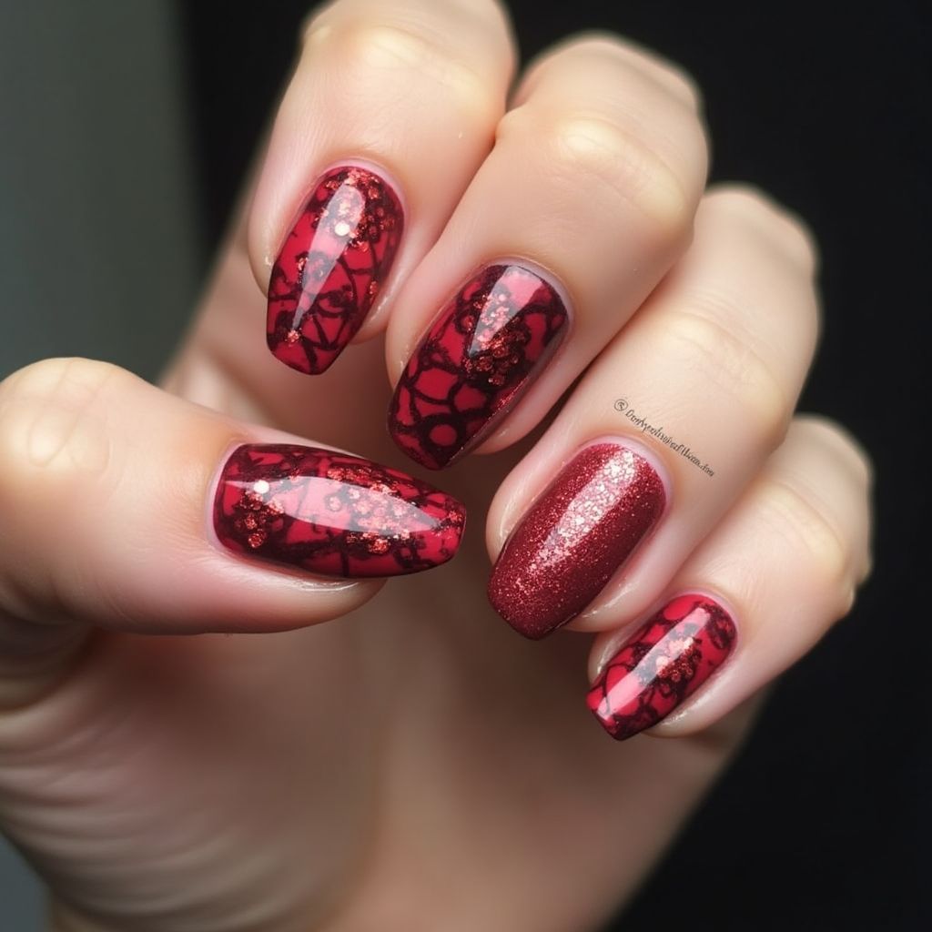 Red Coffin Nail Design