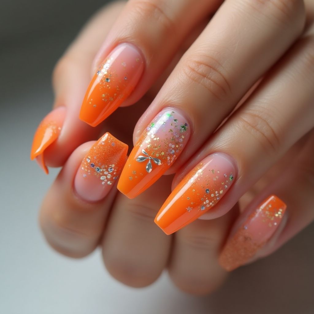 Orange Stiletto Nail Design