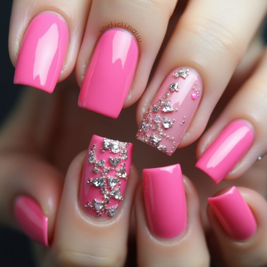 Hot Pink Square Nail Design