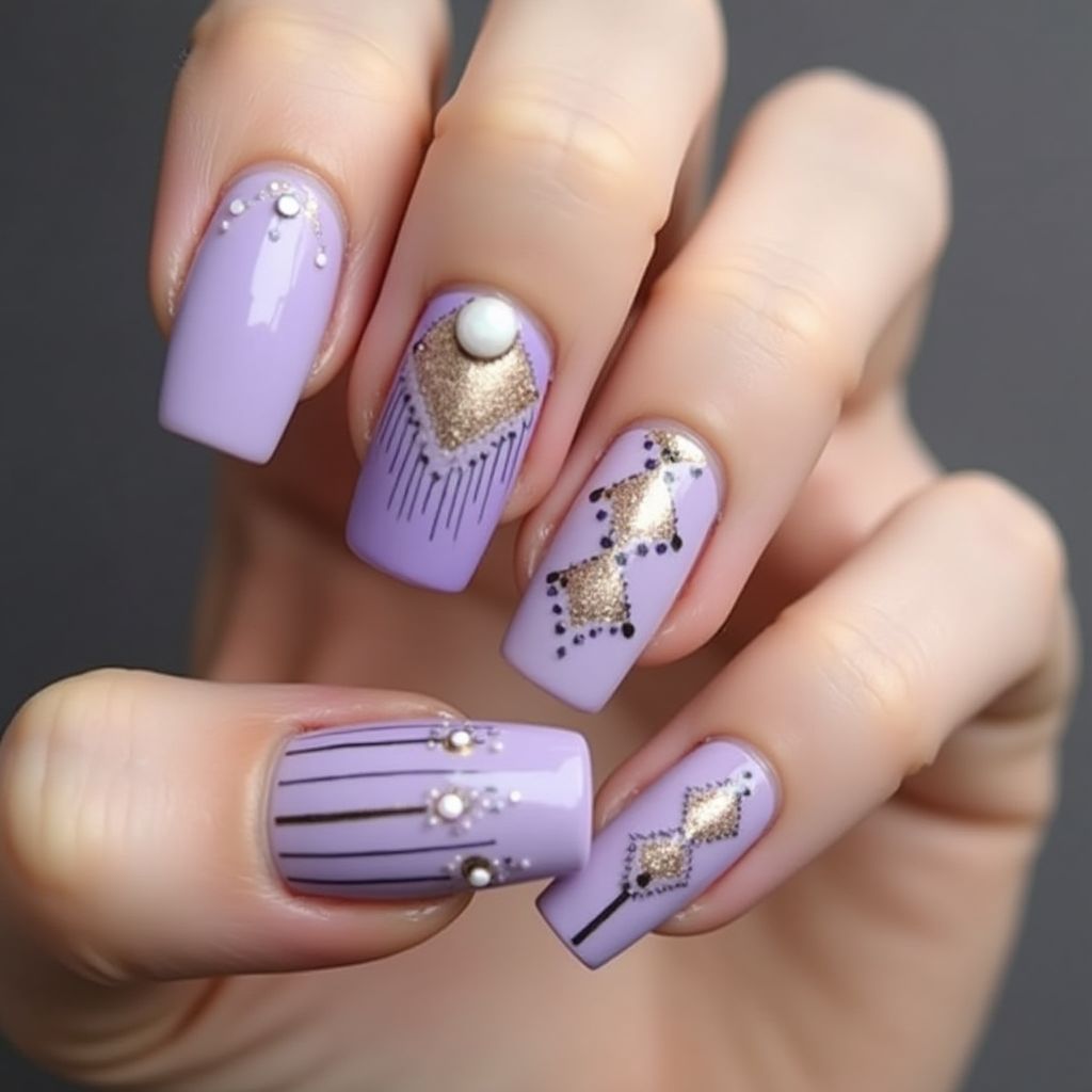 Pastel Purple Square Nail Design