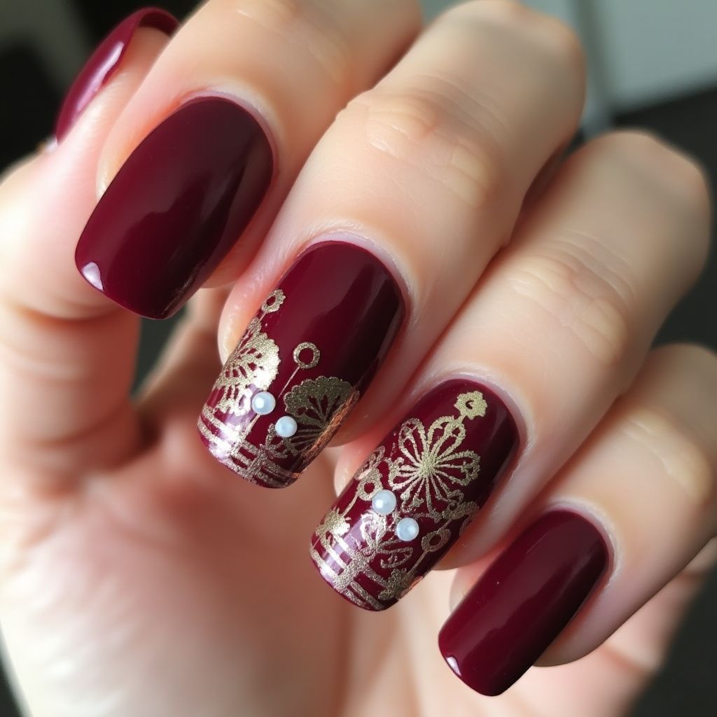 Burgundy Round Nail Design