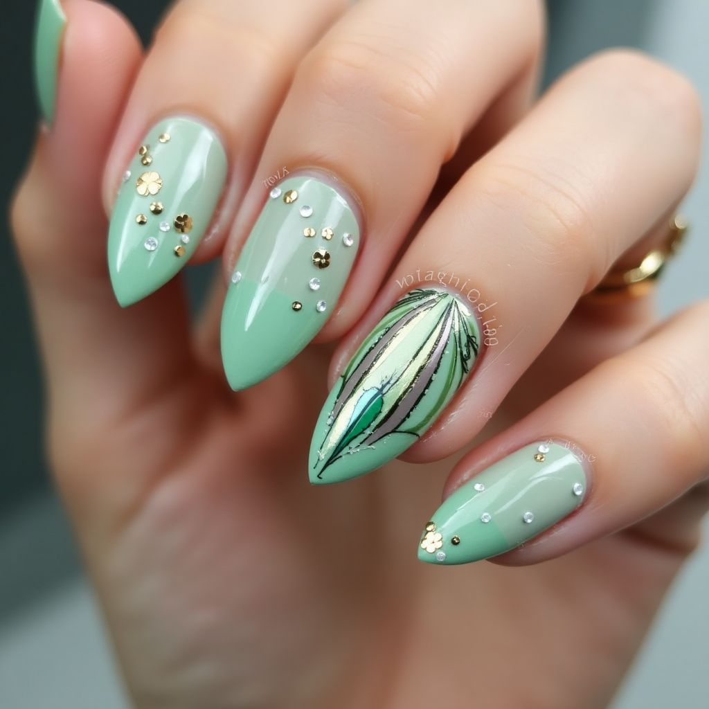 Mint Green Stiletto Nail Design