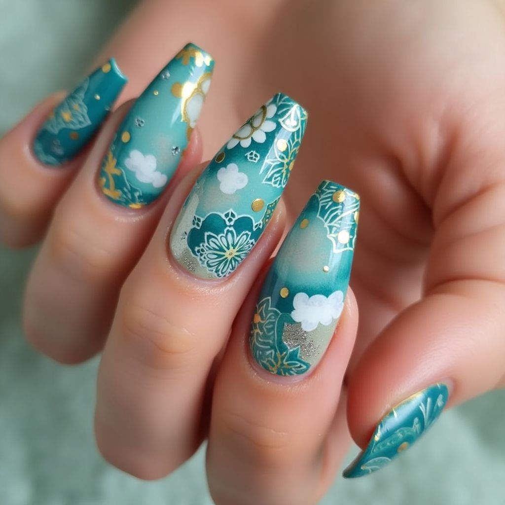 Teal Stiletto Nail Design