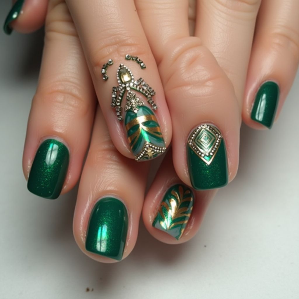Emerald Green Square Nail Design