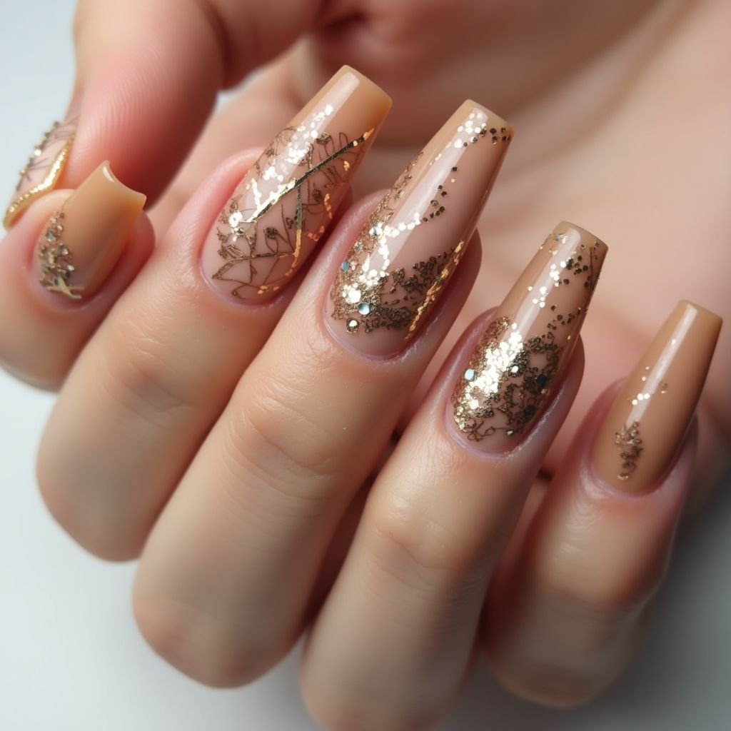 Tan Stiletto Nail Design