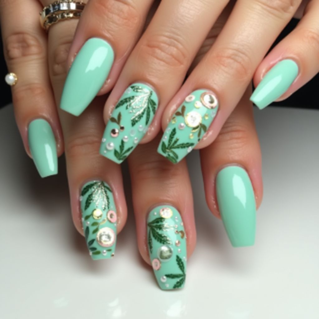 Mint Green Stiletto Nail Design