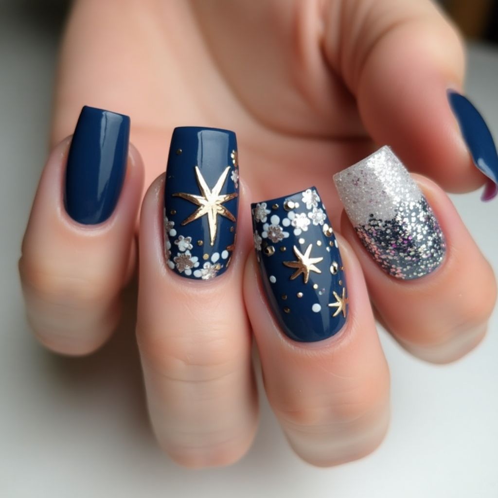 Navy Blue Square Nail Design
