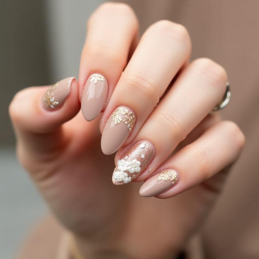 Tan Almond Nail Design