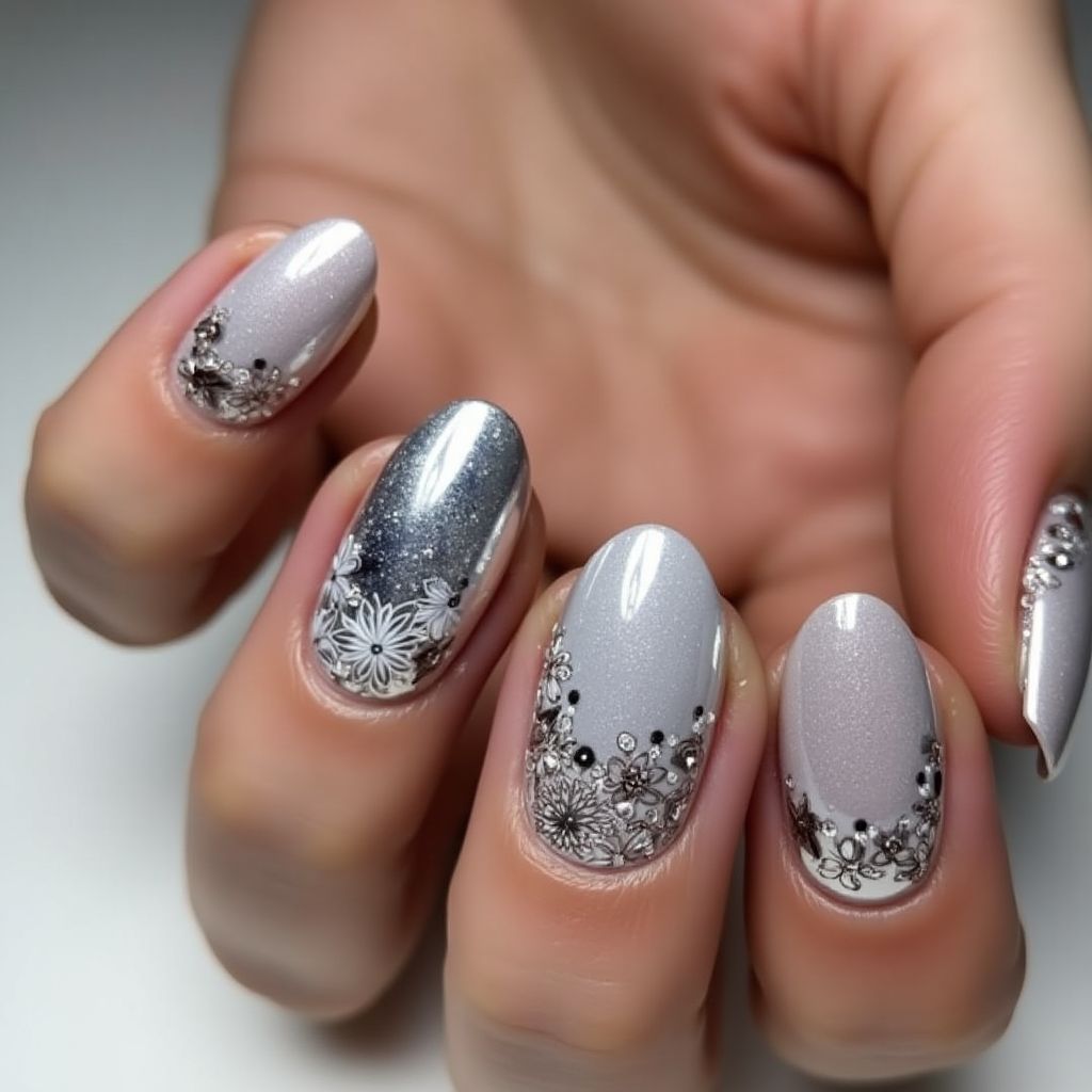Silver Round Nail Design