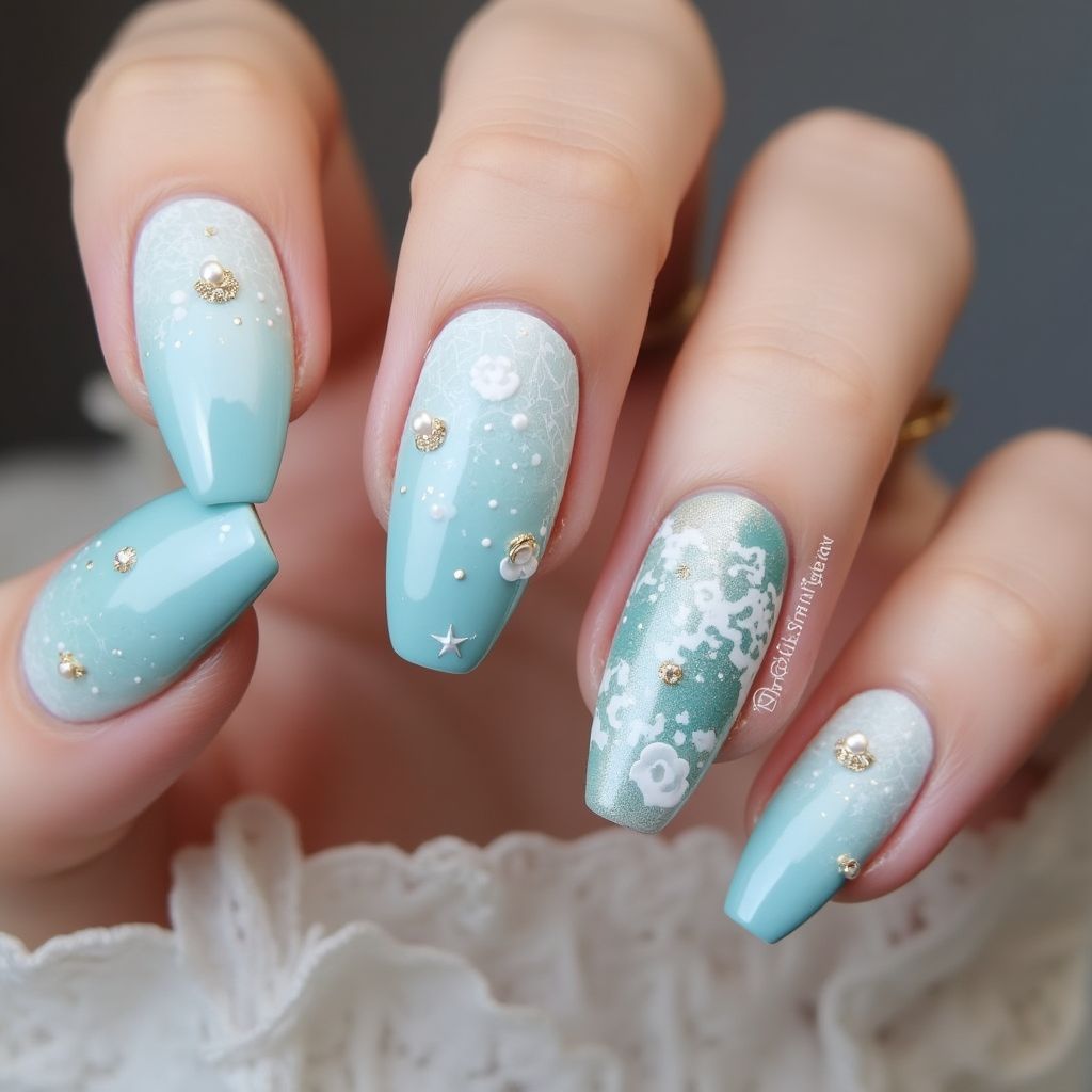 Pastel Blue Coffin Nail Design