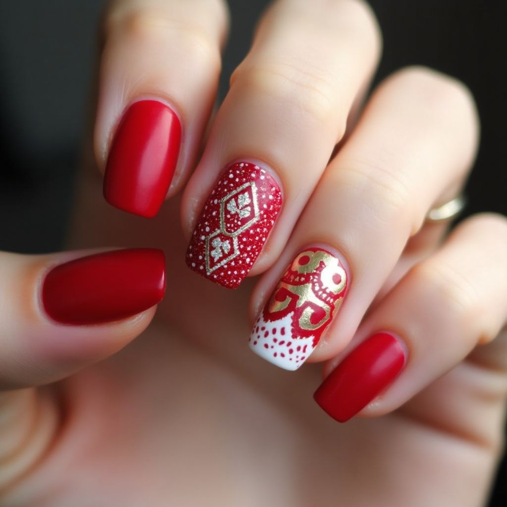 Red Round Nail Design