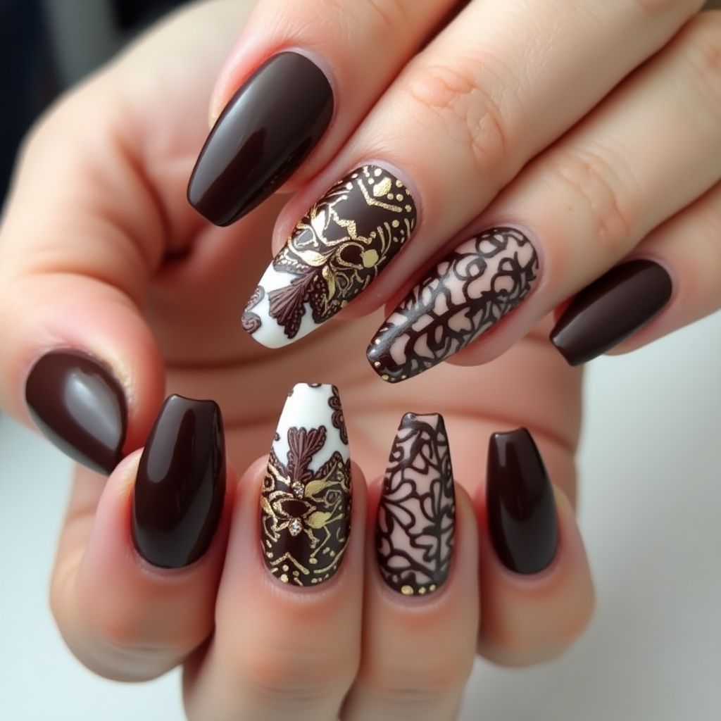 Chocolate Brown Stiletto Nail Design