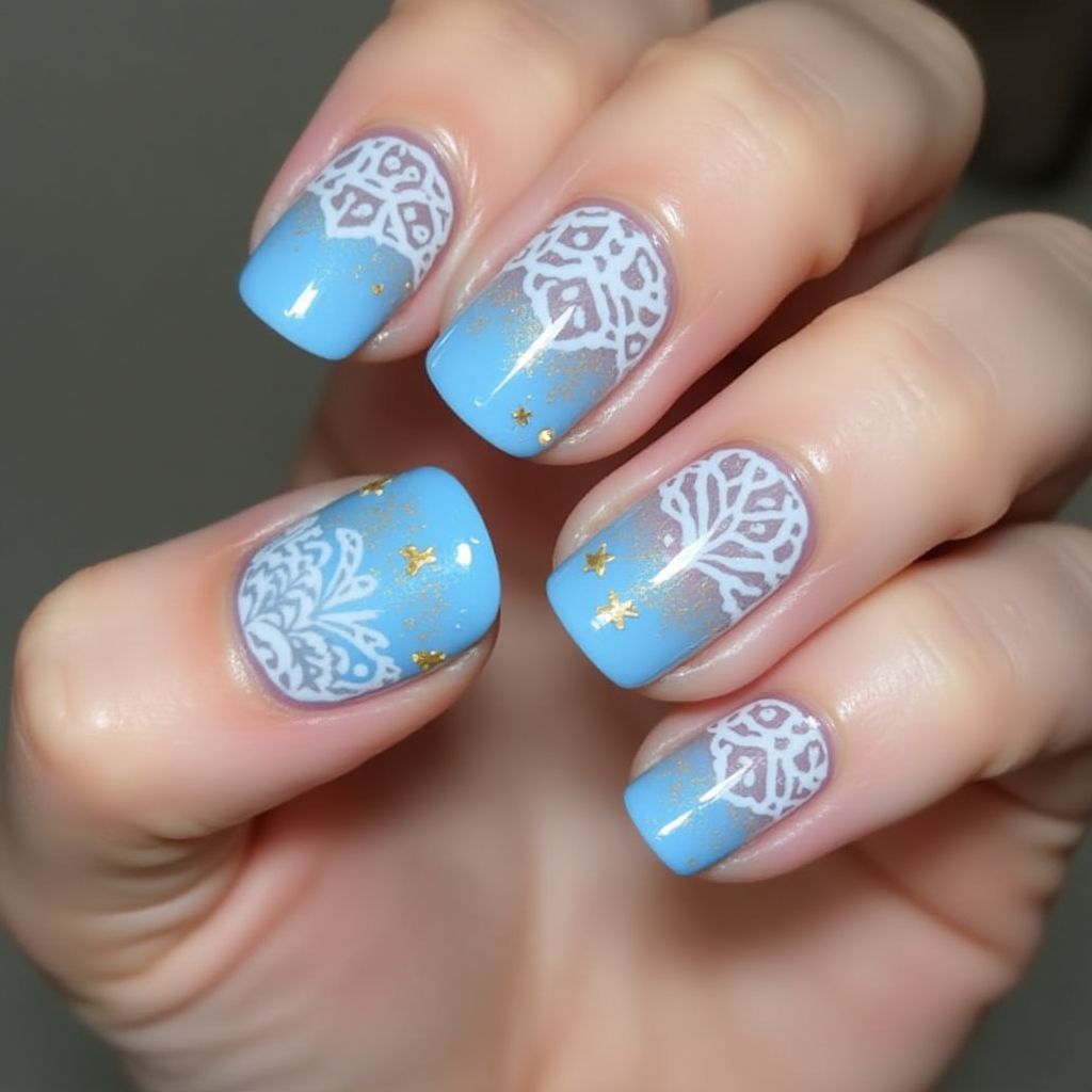 Sky Blue Round Nail Design