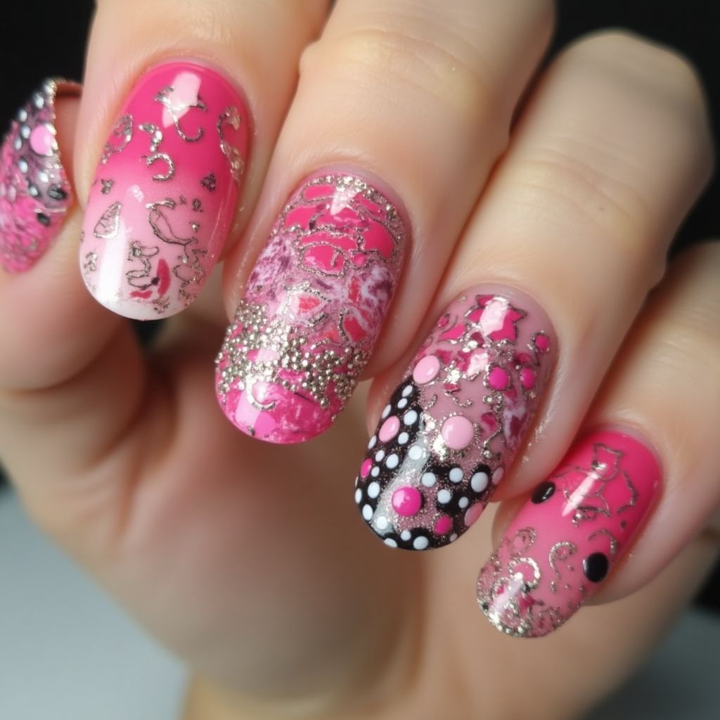 Hot pink Round Nail Design