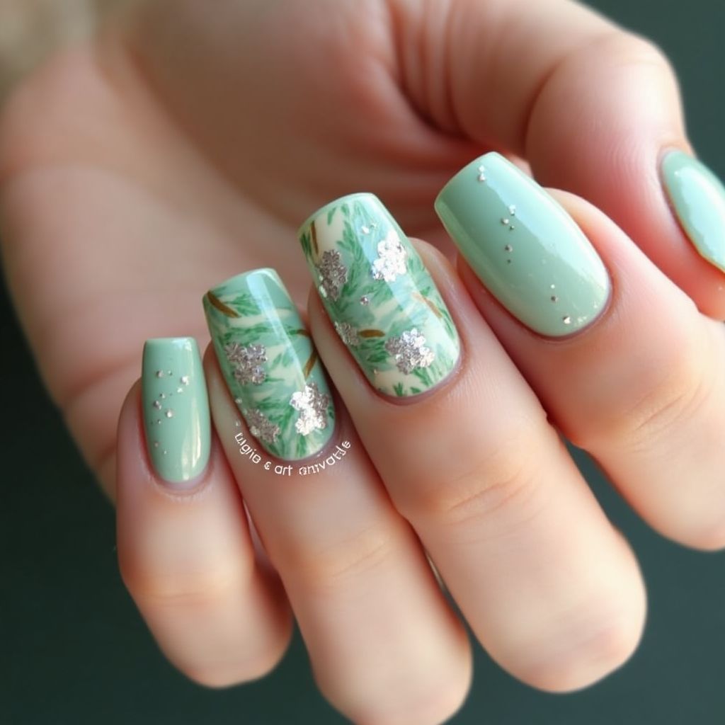 Mint Green Square Nail Design