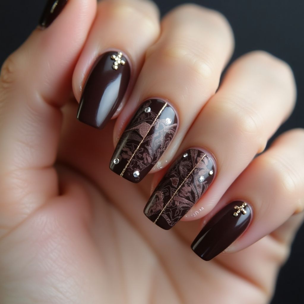 Chocolate Brown Coffin Nail Design