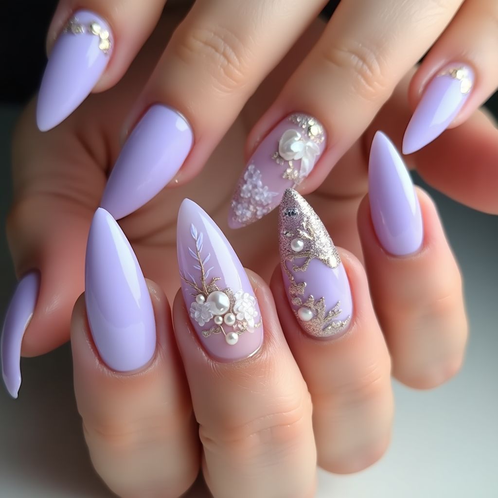 Lavender Stiletto Nail Design