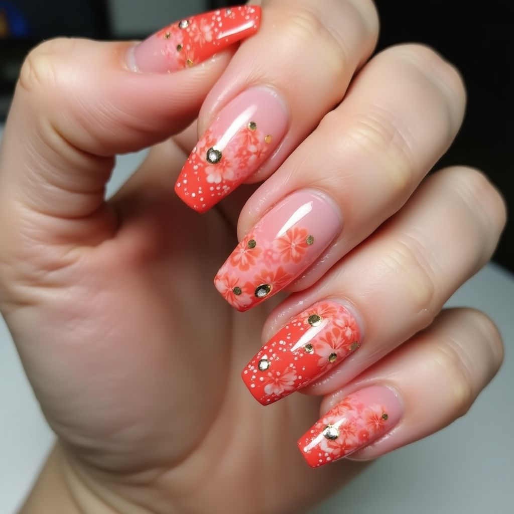 Coral Coffin Nail Design