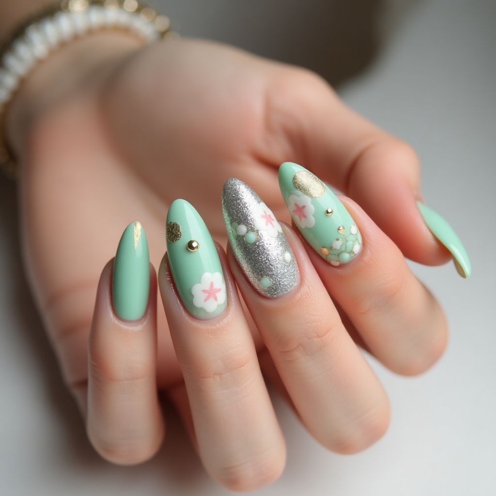 Mint Green Almond Nail Design