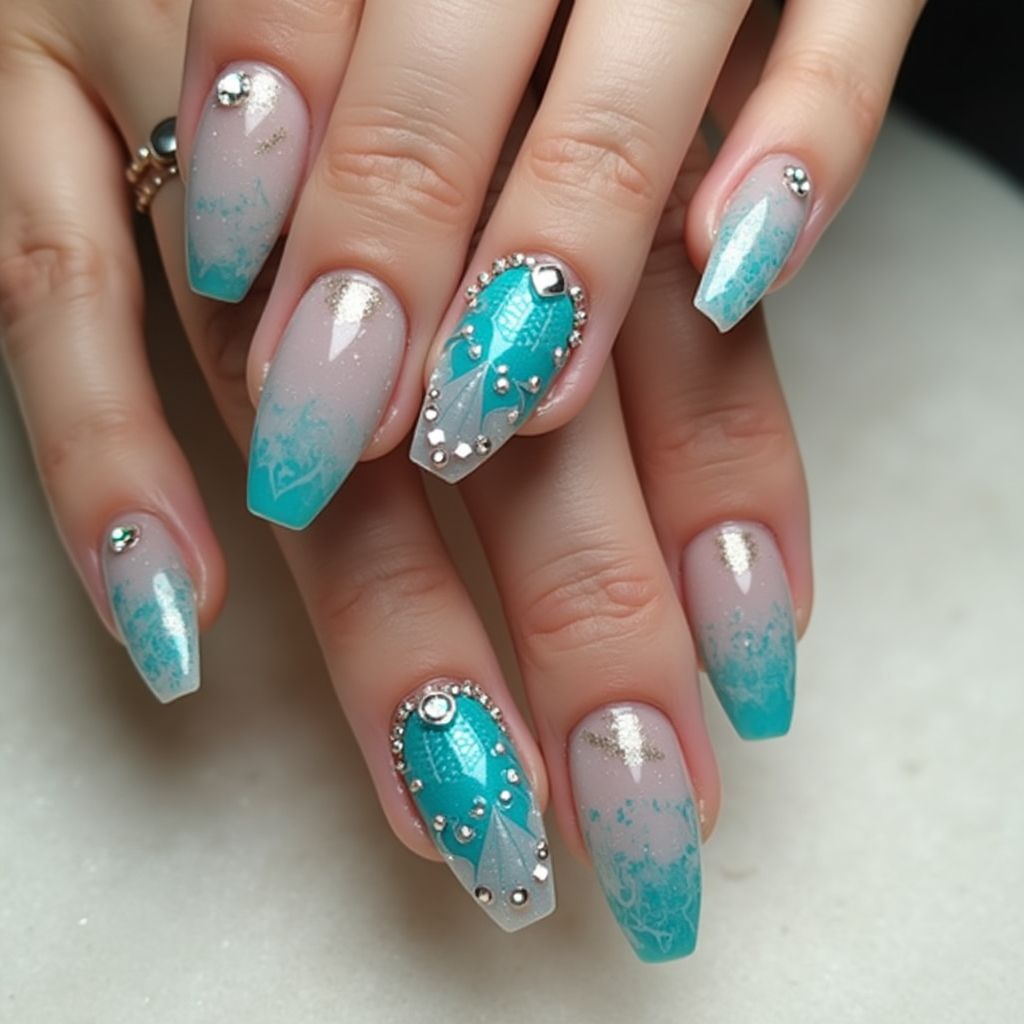 Turquoise Stiletto Nail Design