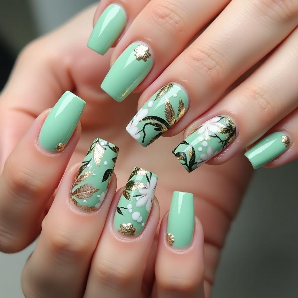 Mint Green Square Nail Design