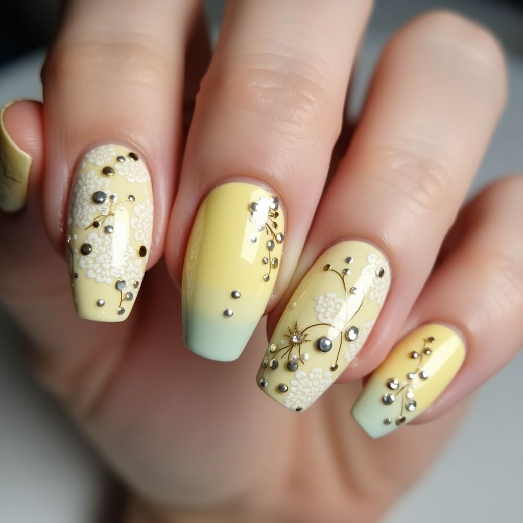 Pastel Yellow Coffin Nail Design