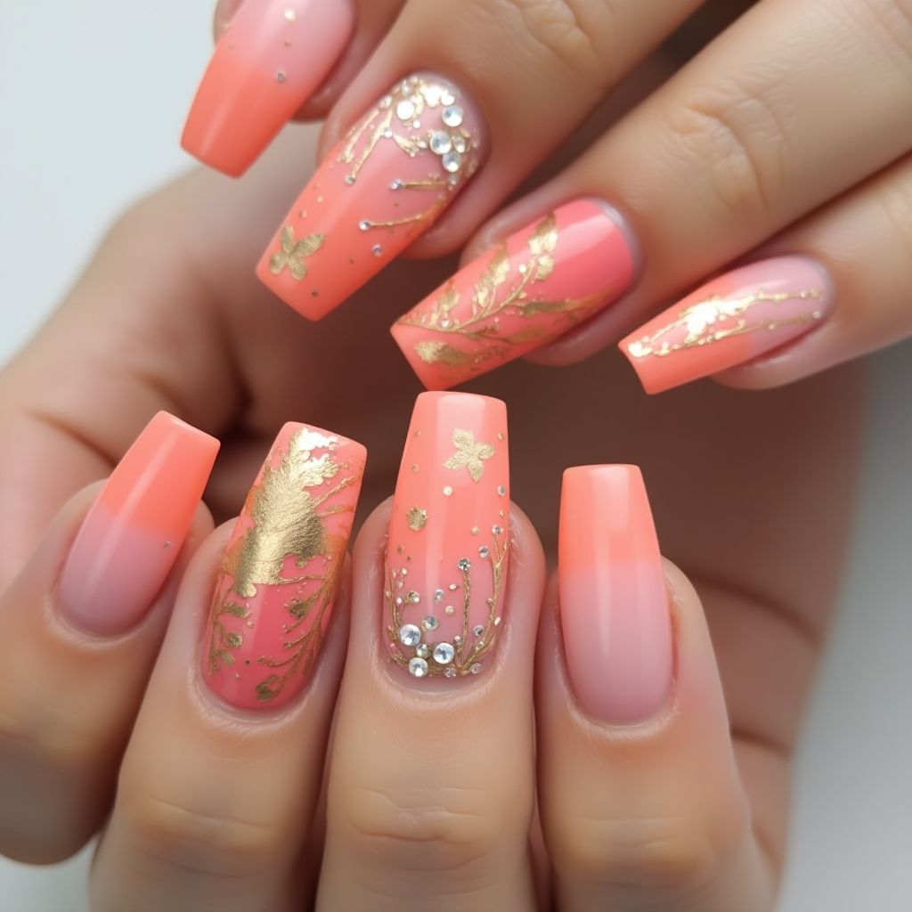 Coral Square Nail Design