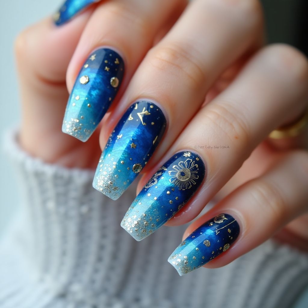 Blue Coffin Nail Design