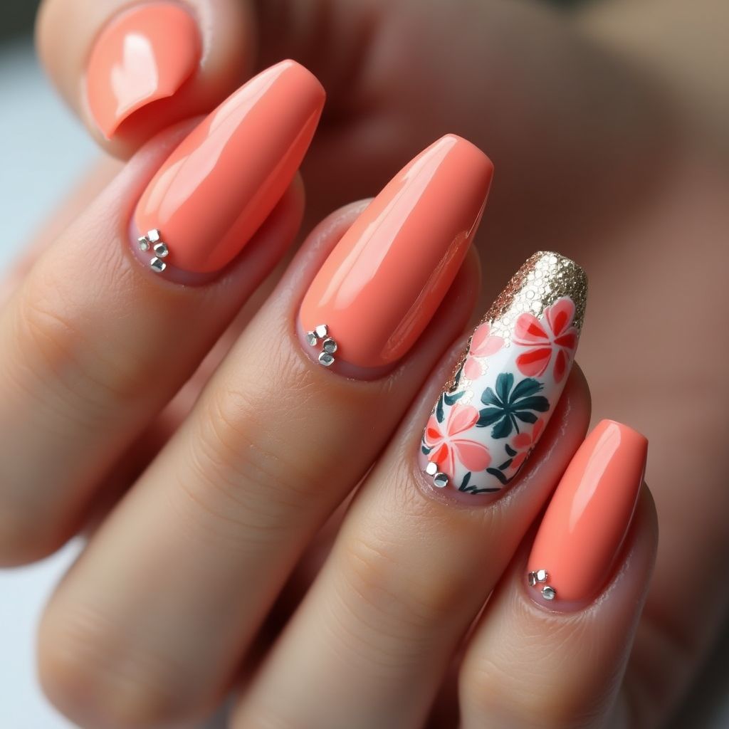 Coral Stiletto Nail Design